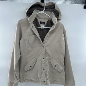 Vtg Patagonia Corduroy Lined Jacket Small Removable Hoodie Beige Grey‎ Snap Down